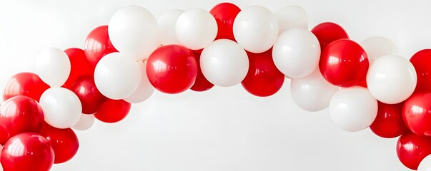 Stylish red and white balloon arch on a white background, ideal for party and event marketing