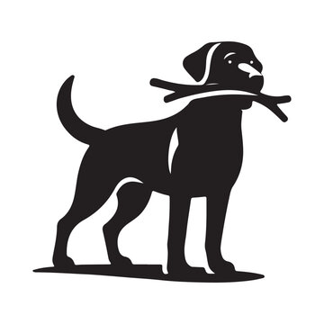  silhouette of a Labrador Retriever in a striking pose, such as Carrying a stick in its mouth attentively
