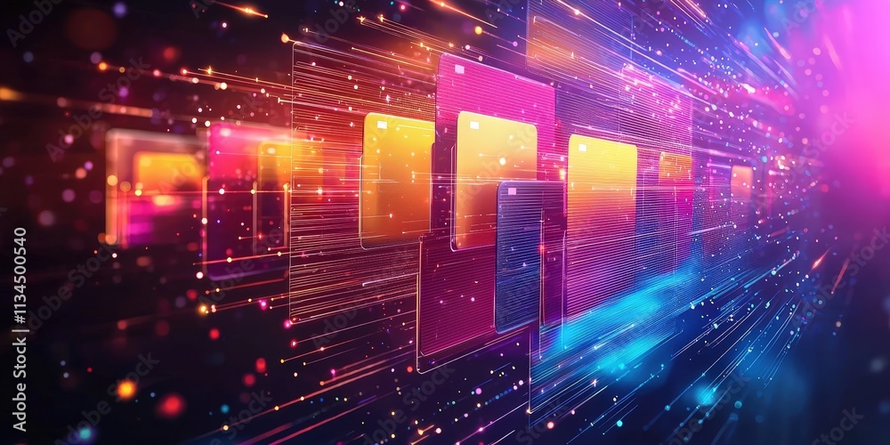 Poster futuristic abstract network grid with dynamic files and folders in motion displaying data transfer a