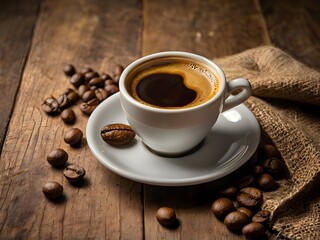 Fototapeta premium a cup of warm espresso coffee in the morning on the table