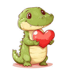 Obraz premium Adorable Alligator with a Heart: A Cute Valentine's Day Illustration