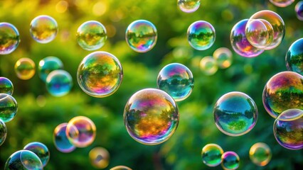 Naklejka premium render of isolated soap bubbles with background, soap, bubbles,isolated, colorful, shiny, floating, sphere, round
