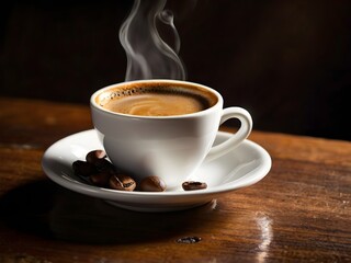 Fototapeta premium a cup of warm espresso coffee in the morning on the table