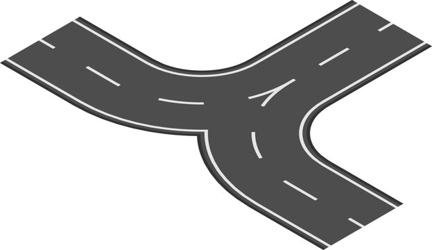 Y shaped highway intersection joining two roads, creating a fork in the road, symbolizing choices and different paths in transportation and travel