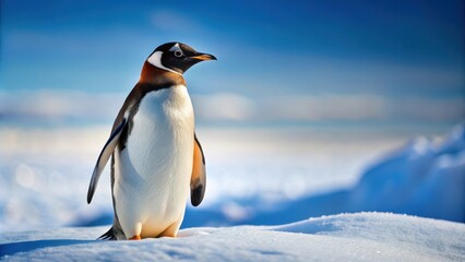 Fototapeta premium Penguin standing in fresh snow, penguin, snow, winter, cold, wildlife, arctic, Antarctica, nature, animal, white, fluffy