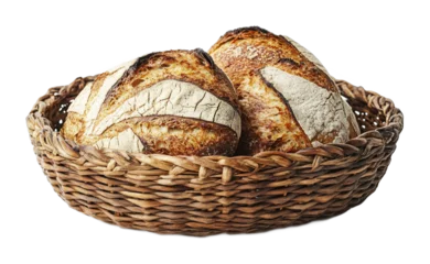 Fotobehang Bread Basket for Fresh Breads & Rolls - Isolated on White Background © Nusrat
