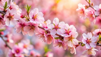 Obraz premium Spring blossom pink flowers almond, bloom, petals, delicate, nature, soft, pastel, beauty, garden, branches, tree, seasonal