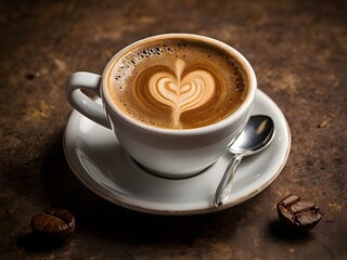 Obraz premium a cup of warm espresso coffee in the morning on the table