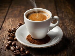 Fototapeta premium a cup of warm espresso coffee in the morning on the table