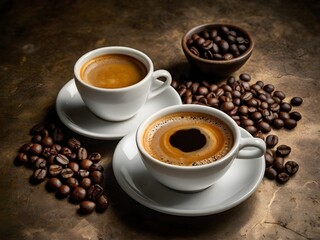 Fototapeta premium a cup of warm espresso coffee in the morning on the table