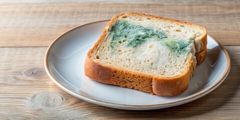 Moldy and expired bread on a plate , rotten, contaminated, food, expired, moldy, stale, unhealthy, inedible, spoiled