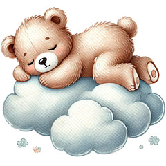 Adorable teddy bear resting on a fluffy cloud.