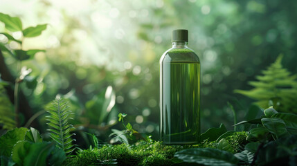 Simple organic product bottle with eco-friendly design, soft lighting