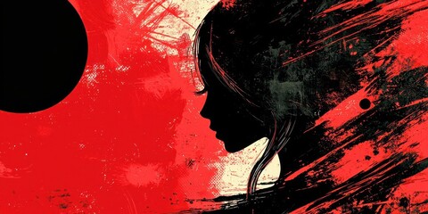 Woman's face is shown in a red background