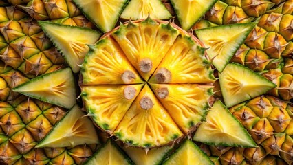 Close up top view of pineapple background cut into triangles, pineapple, background, triangles, cut, close up, top view, texture