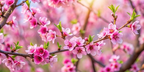 Peach tree in full bloom with pink blossoms, peach, tree, pink, blossom, spring, orchard, nature, beautiful, flowers, blooming