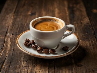 a cup of warm espresso coffee in the morning on the table