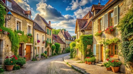Naklejka premium Charming old village in France with stunning street view , France, village, charming, old, architecture