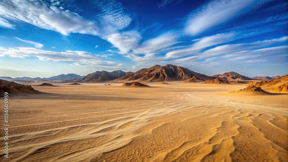 Wall mural Dry, barren sandy landscape in the Egyptian desert, Egypt, sand, stone, arid, barren, desolate, hot, wilderness, remote