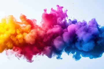 Colorful smoke cloud exploding in rainbow colors on white background