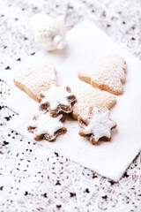 Christmas cookies on bright background. Soft focus. Close up