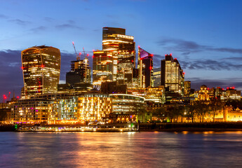Naklejka premium City of London skyscrapers at sunset, UK