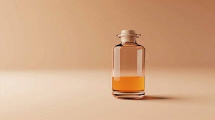 Tiny glass bottle mock-up with a simple design, showcasing label detail and subtle lighting, perfect for luxury or fragrance products