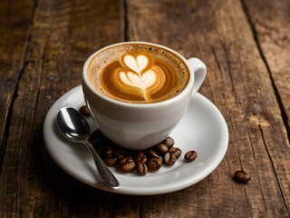 Fototapeta premium a cup of warm espresso coffee in the morning on the table
