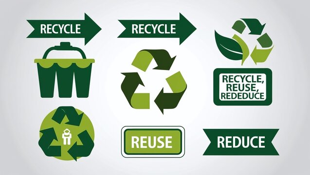 Recycle symbols. Recycling arrow icons. Reusing symbols. Recycling label. Recycle badge. Recycling icons. Recycle, reuse and reduce icons.