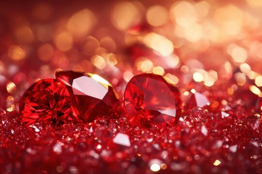 Sparkling red rubies glimmering on a treasure trove of gems