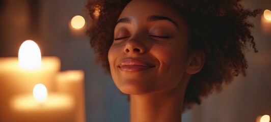 Serene Woman, Candlelight Glow, Peaceful Moment