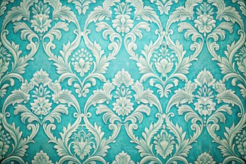 Intricate baby blue damask, a 1960s macro study; vintage texture, retro background.