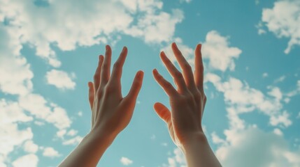 A pair of hands reaching towards the sky, symbolizing aspiration and ambition..
