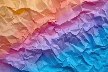 Colorful Crumpled Paper Textures Displaying Gradient From Warm Orange to Cool Blue Shades