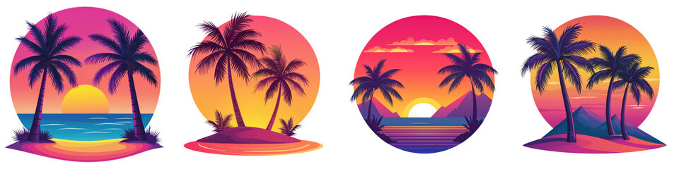 Stunning Tropical Sunset with Palm Trees Silhouette Landscape  Peaceful and idyllic ocean view with vibrant orange pink and purple sky at dusk or dawn  Beautiful beach scene for vacation travel