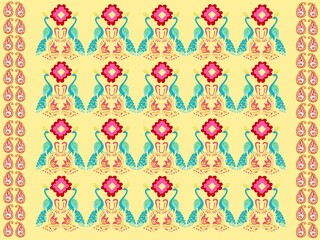 tribal pattern ( Assamese pattern ) of northeast India which is used for textile design in Assam Gamosa , muga silk or other traditional dress. similar to Ukrainian pattern or Russian pattern.