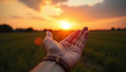 helping hand symbolizes global unity world peace day sunset calmness harmony surrounding