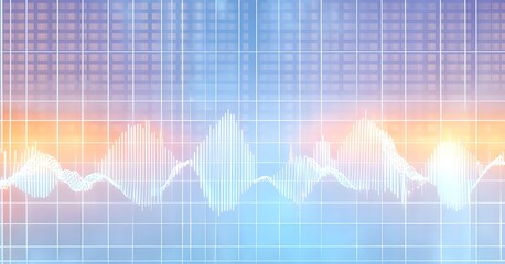 glowing digital waveforms fluctuating in sync with a pulsating grid background, representing the heartbeat of artificial intelligence