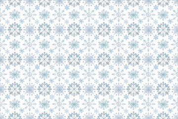 水彩画の青とグレーの雪の結晶のシームレスパターン背景