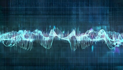 glowing digital waveforms fluctuating in sync with a pulsating grid background, representing the heartbeat of artificial intelligence