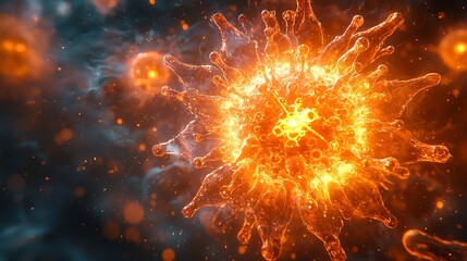 Fototapeta premium Glowing Virus Particle Explosion Symbolizing Medical Advancement and Vaccine Power