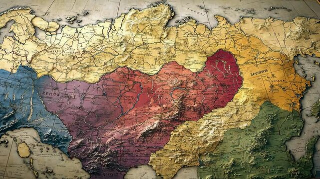 Detailed topographical map illustrating regions and landscapes of Mongolia during the early 20th century
