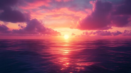 Fototapeta premium Sunset over ocean waves coastal paradise nature scene tranquil view