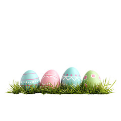 Fototapeta premium Colorful Easter eggs on green grass. transparent background