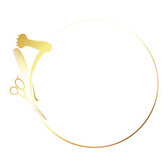 Hair dryer scissors comb in a circle, gold design for a beauty salon