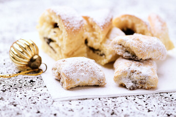 Stollen Bites on bright background. Soft focus. Close up.