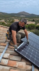A man is working on a solar panel