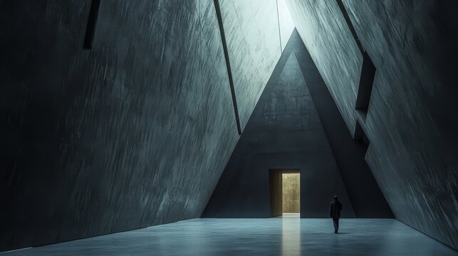 Solitary Figure in Triangular Hallway 