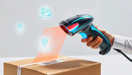 Fototapeta premium Scanning barcodes on packages in a warehouse efficient inventory management technology environment