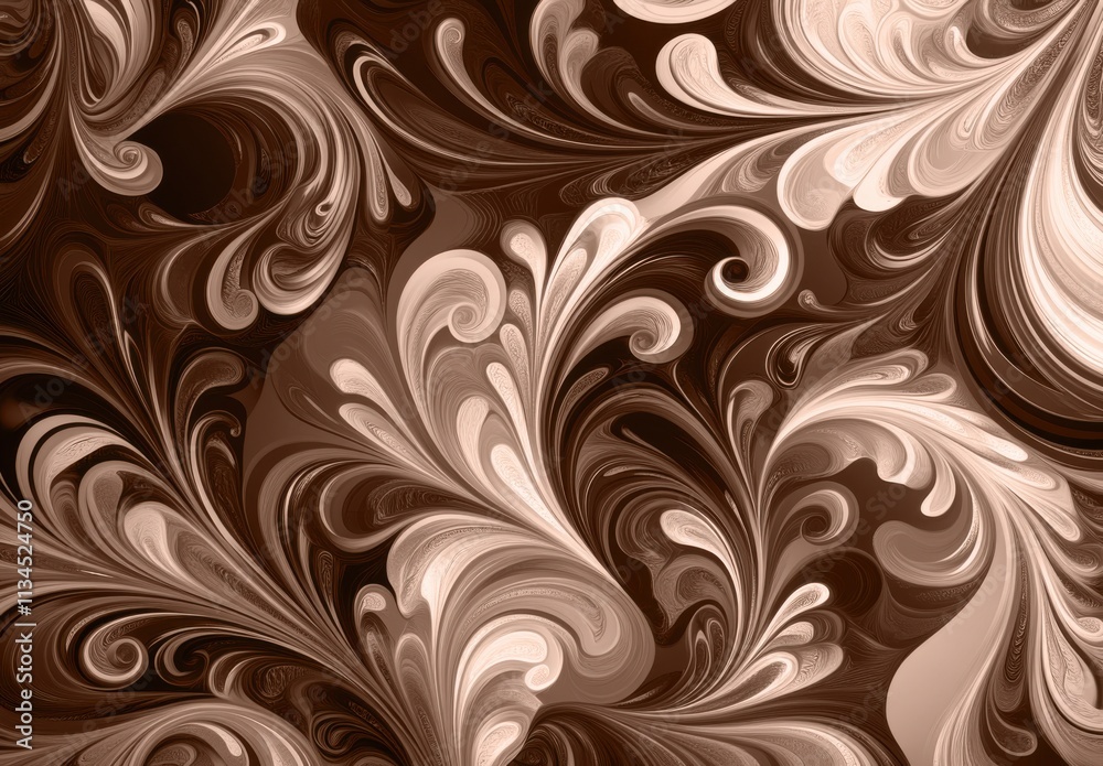 Poster elegant chocolate swirls pattern in soft brown and cream, perfect for elegant designs.